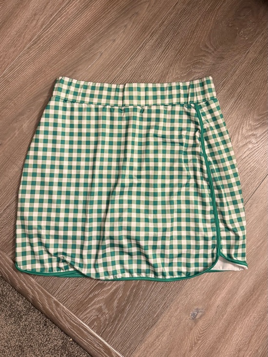J. Crew Dresses & Skirts - J. Crew Green and White Gingham Mini Skirt with Contrast Piping